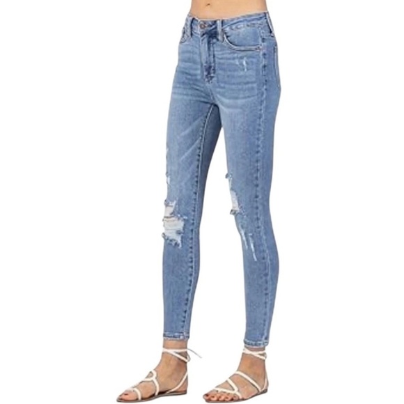 NWT Judy Blue High Waist Control Top Skinny Distressed Stretch Denim Jeans - Picture 3 of 8